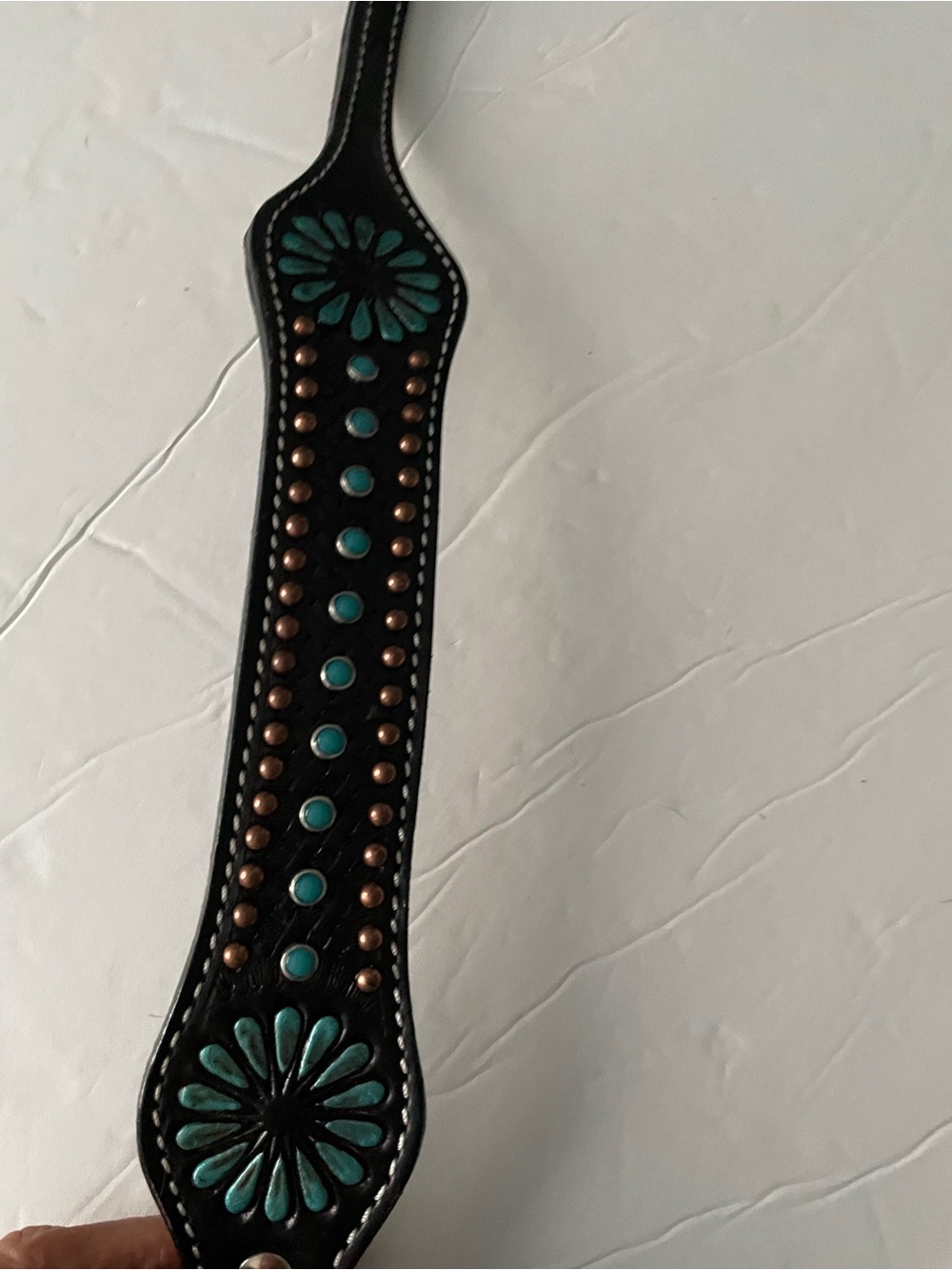 Leather turquoise studded dog collar 20” M - Picture 7 of 8